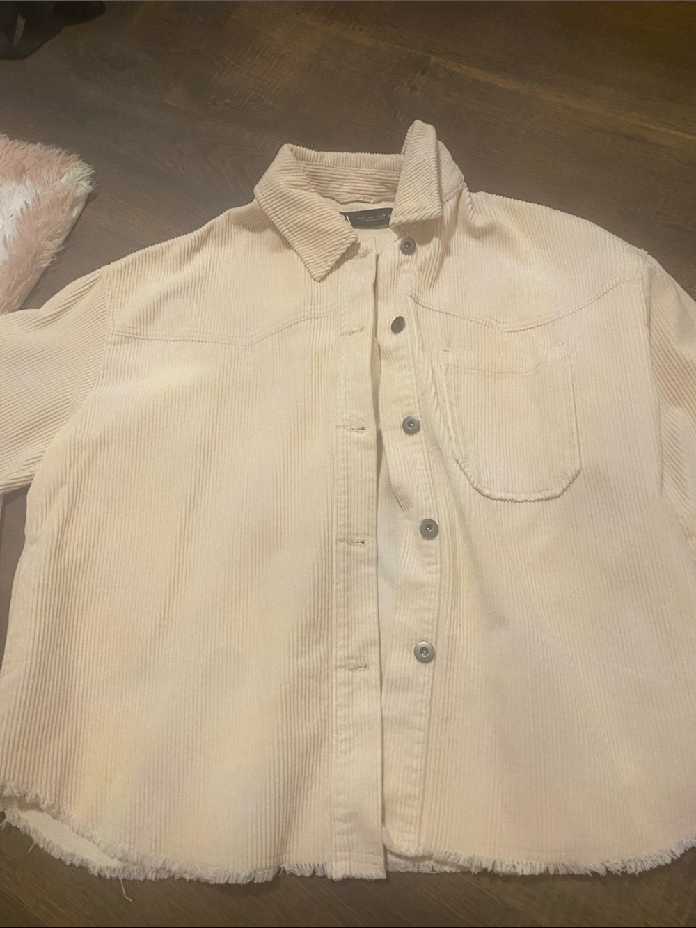 Zara Cream Corduroy Button-Down Shirt Jacket